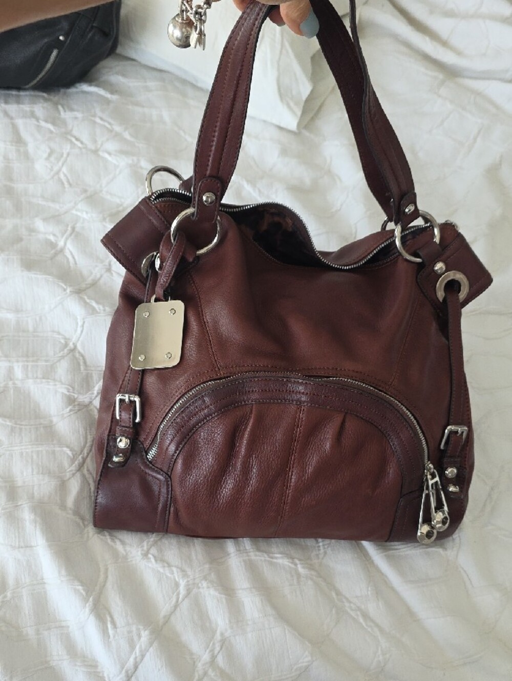 B. Makowsky Leather Top-Handle Satchel in Dark Brown
